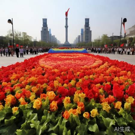 沈阳中山广场巨型国旗花坛焕新，国庆氛围浓烈！