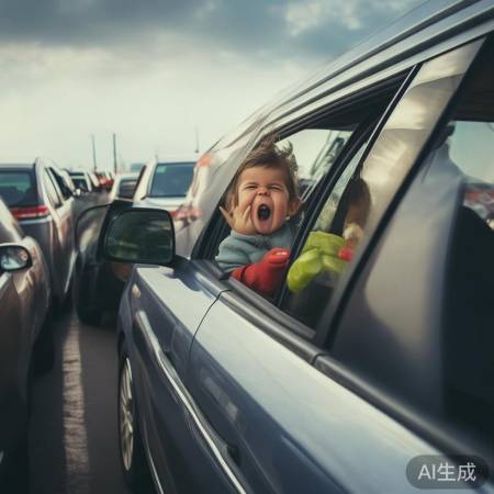 高速堵车惊现社牛小朋友,前车递蜜柚!这操作太圈粉了!